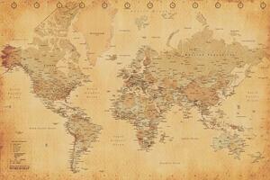 Plakát, Obraz - Mapa světa - starý styl, (91.5 x 61 cm)