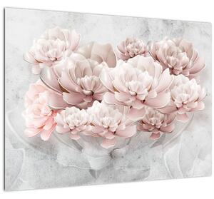 Obraz - Růžové květy na zdi (70x50 cm)