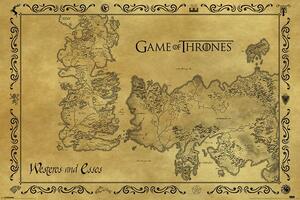 Plakát, Obraz - Hra o Trůny (Game of Thrones) - mapa starý styl, (91.5 x 61 cm)