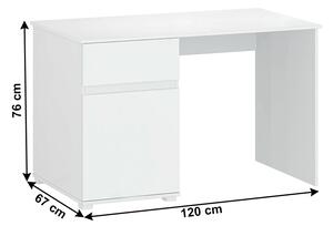 Tempo Kondela PC stůl 1D1S / 120, bílý lesk, LINDY