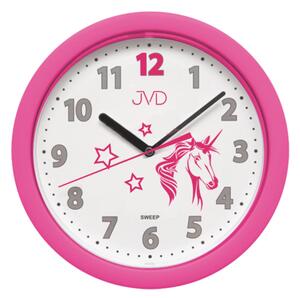 Růžové netikající tiché hodiny JVD HP612.D7 s tichým chodem a jednorožcem (Růžové netikající tiché hodiny JVD HP612.D7 s tichým chodem a jednorožcem)