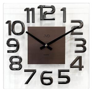 JVD Luxusní design hranaté antracitové skleněné hodiny JVD HT110.2 POSLEDNÍ KS STAŇKOV ( skleněné hodiny s 3D čísly)