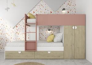 Patrová postel Flip - světlý dub, pink