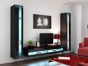 Obývací stěna VIGO NEW 3D černá / černý lesk