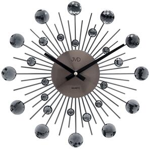 JVD Designové kovové antracitové paprskovité skleněné hodiny JVD HT111.3 (kovové paprskovité hodiny o průměru 35cm se skleněnými prvky)