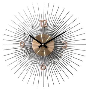 JVD Designové kovové zlato - antracitové nástěnné hodiny JVD HT114.2 (kovové paprskovité hodiny o průměru 45cm)