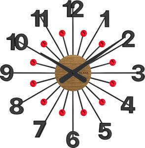 VLAHA Dřevěné černé hodiny s červenými kameny VLAHA DESIGN vyrobené v Čechách VCT1083 (hodiny s vůní dubového dřeva a certifikátem pravosti a datem výroby)