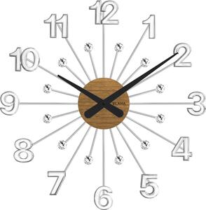 VLAHA Dřevěné stříbrné hodiny s kameny VLAHA DESIGN vyrobené v Čechách VCT1080 (hodiny s vůní dubového dřeva a certifikátem pravosti a datem výroby)