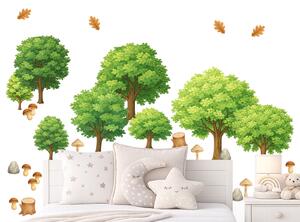 Sada listnatých stromů textilní přelepitelné samolepky na zeď arch 75 x 60 cm
