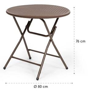 Skládací stůl Blumfeldt Burgos round, polyratan, 80 cm Ø plocha stolu, 4 osoby, hnědá