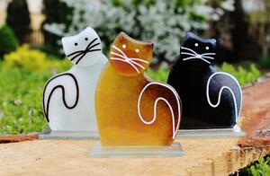 BDK-GLASS Skleněná dekorativní sedící kočka - ambrová