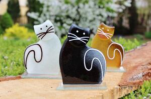 BDK-GLASS Skleněná dekorativní sedící kočka - černá