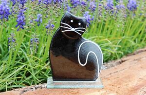 BDK-GLASS Skleněná dekorativní sedící kočka - černá