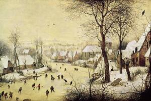 Pieter the Elder Bruegel - Obrazová reprodukce Winter Landscape with Skaters and a Bird Trap, (40 x 26.7 cm)