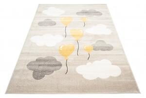 Dětský kusový koberec FIESTA 36326/37224 Balónky Mráčky krémový šedý žlutý Rozměr: 60x110 cm