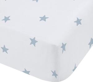 Bílé/modré napínací bavlněné dětské prostěradlo do postýlky 70x140 cm Mini Star & Stripes – Bianca