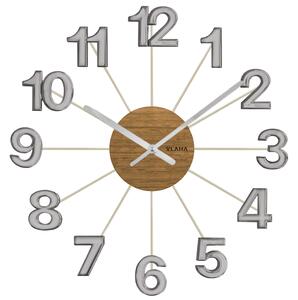 VLAHA Dřevěné nástěnné šedé hodiny DESIGN vyrobené v Čechách VCT1073 (hodiny s vůní dubového dřeva a certifikátem pravosti a datem výroby)