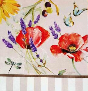 ART-STYLE Obrázek 14x14, máky & motýly, rám bílý s patinou