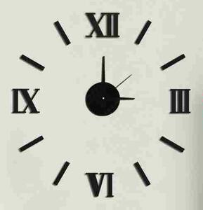 Černé nalepovací hodiny na zeď MPM E01.3511 s římskými číslicemi (Černé levné nalepovací hodiny s římskými číslicemi )