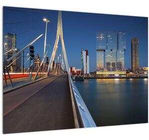 Skleněný obraz - Stmívání v Rotterdamu, Holandsko (70x50 cm)