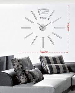Stříbrné nalepovací hodiny na zeď MPM E01.3659 TIME - průměr 60 cm (Stříbrné levné nalepovací hodiny)