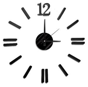 Černé nalepovací hodiny na zeď MPM E01.3658 s černými číslicemi (Černé levné nalepovací hodiny s arabskými číslicemi "12")