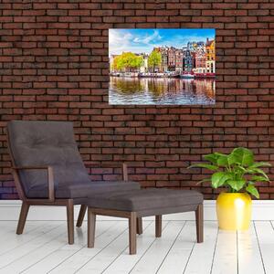 Skleněný obraz - Tančící domy, Amsterdam (70x50 cm)