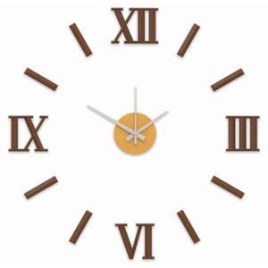 Luxusní hnědé nalepovací hodiny MPM E01.3772.50 - průměr 60cm se žlutým středem a římskými číslicemi (Levné nalepovací hodiny s římskými číslicemi - hnědé se žlutým středem)