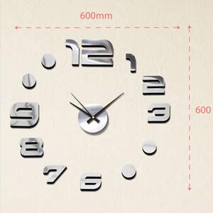 Luxusní stříbrné lesklé nalepovací hodiny na zeď MPM E01.3776.70 s lesklými číslicemi (Levné nalepovací hodiny s arabskými číslicemi 