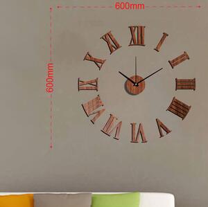 Luxusní nalepovací hodiny s římskými číslicemi v imitaci dekoru dřeva MPM E01.3777 - průměr 60cm (Levné nalepovací hodiny s římskými číslicemi - imitace dřeva)