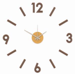 Luxusní hnědé nalepovací hodiny MPM E01.3771.50 - průměr 60cm se žlutým středem a arabskými číslicemi (Levné nalepovací hodiny s arabskými číslicemi - hnědé se žlutým středem)