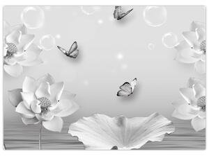 Obraz - Květinový design s motýlky (70x50 cm)