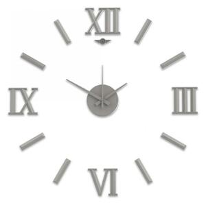 Luxusní stříbrné nalepovací hodiny MPM E01.3770.7071 - průměr 60cm s římskými číslicemi (Levné nalepovací hodiny s římskými číslicemi - stříbrné lesklé číslice)