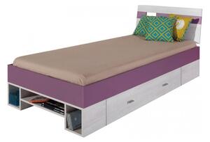 Dětská postel Delbert 90x200cm - borovice/fialová