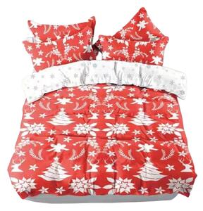 Bavlissimo 3-dílné povlečení vánoční motivy červená bílá 140x200 na jednu postel