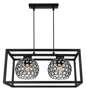 Závěsné svítidlo Crystal Cage, 2x černé křišťálové stínítko v kovovém rámu