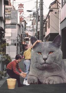 Bodart, Florent - Obrazová reprodukce Children washing a giant Cat in Tokyo Streets, (30 x 40 cm)