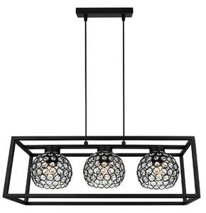 Závěsné svítidlo Crystal Cage, 3x černé křišťálové stínítko v kovovém rámu