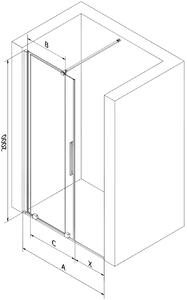 Mexen Velar, posuvné dveře do otvoru 140x200 cm, 8mm čiré sklo, černá matná, 871-140-000-01-70