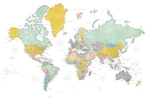 Mapa Detailed world map in mid-century colors, Patti, Blursbyai, (40 x 26.7 cm)