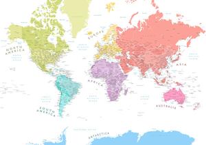 Mapa Detailed world map with continents in pastels, Blursbyai, (40 x 26.7 cm)