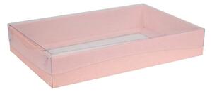 Dárková krabice s průhledným víkem 300x200x50 mm, růžová