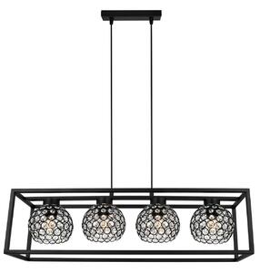 Závěsné svítidlo Crystal Cage, 4x černé křišťálové stínítko v kovovém rámu