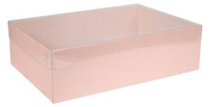 Dárková krabice s průhledným víkem 350x250x100 mm, růžová