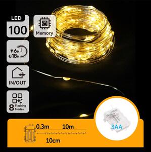 Aigostar -LED Venkovní řetěz 100xLED/8 funkcí 3xAA 10,3m IP44 teplá bílá