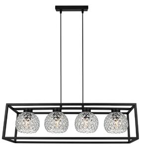 Závěsné svítidlo Crystal Cage, 4x stříbrné křišťálové stínítko v kovovém rámu