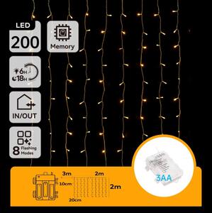 Aigostar - LED Venkovní vánoční řetěz 200xLED/8 funkcí 3xAA 5x2m IP44 teplá bílá