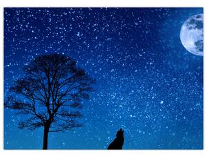 Obraz vlka vyjícího na měsíc (70x50 cm)