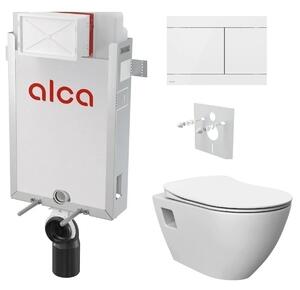 Alcadrain Set modul k zazdění, WC Urban Rimless, sedátko s tlačítkem nerez/bílá FUN-WHITE KAE024 1 set