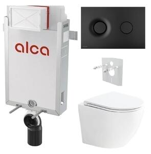 Alcadrain Set modul k zazdění, WC Urban Vortex, sedátko s tlačítkem černá mat M1978 KAE057 1 set
